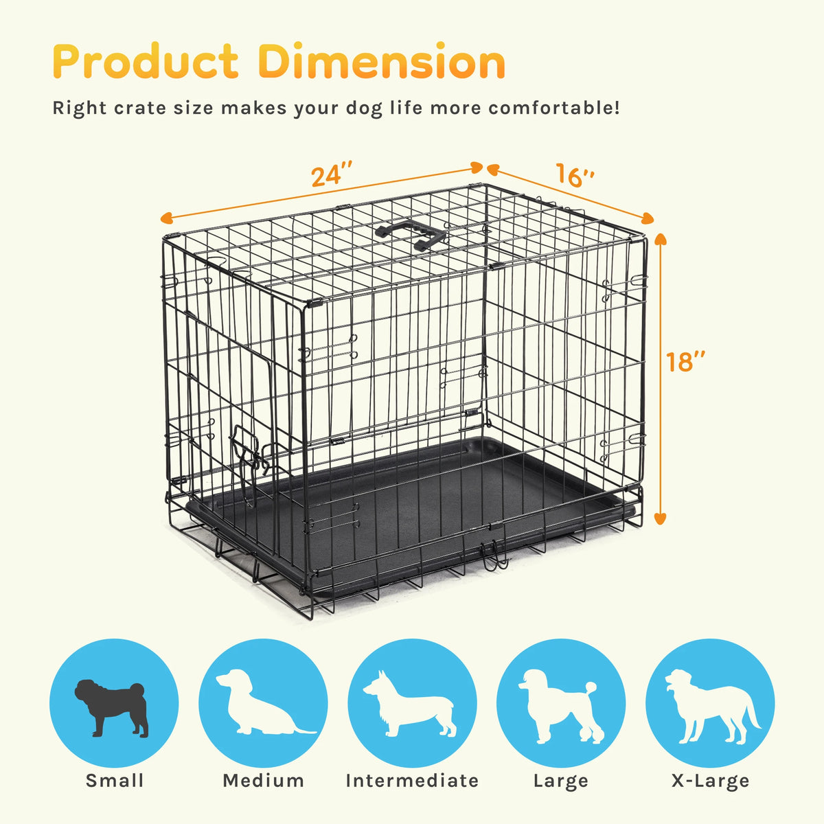 JHK Single Door Folding Wire Dog Cage Leak Proof Tray
