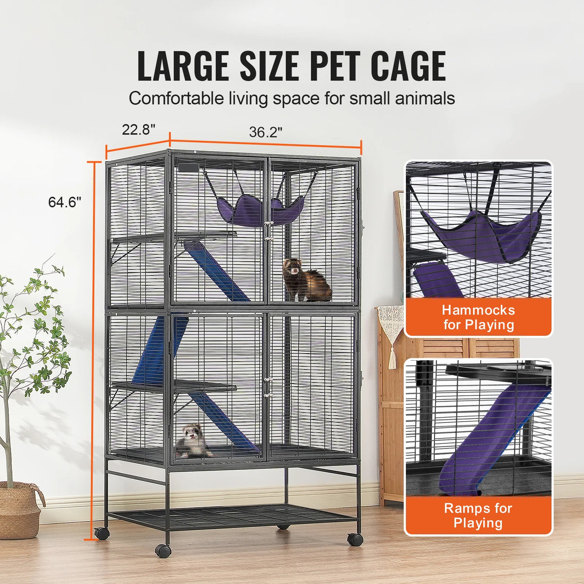 SucceBuy Rolling Metal Ferret Cage Four Tier Critter Nation for Small Animals
