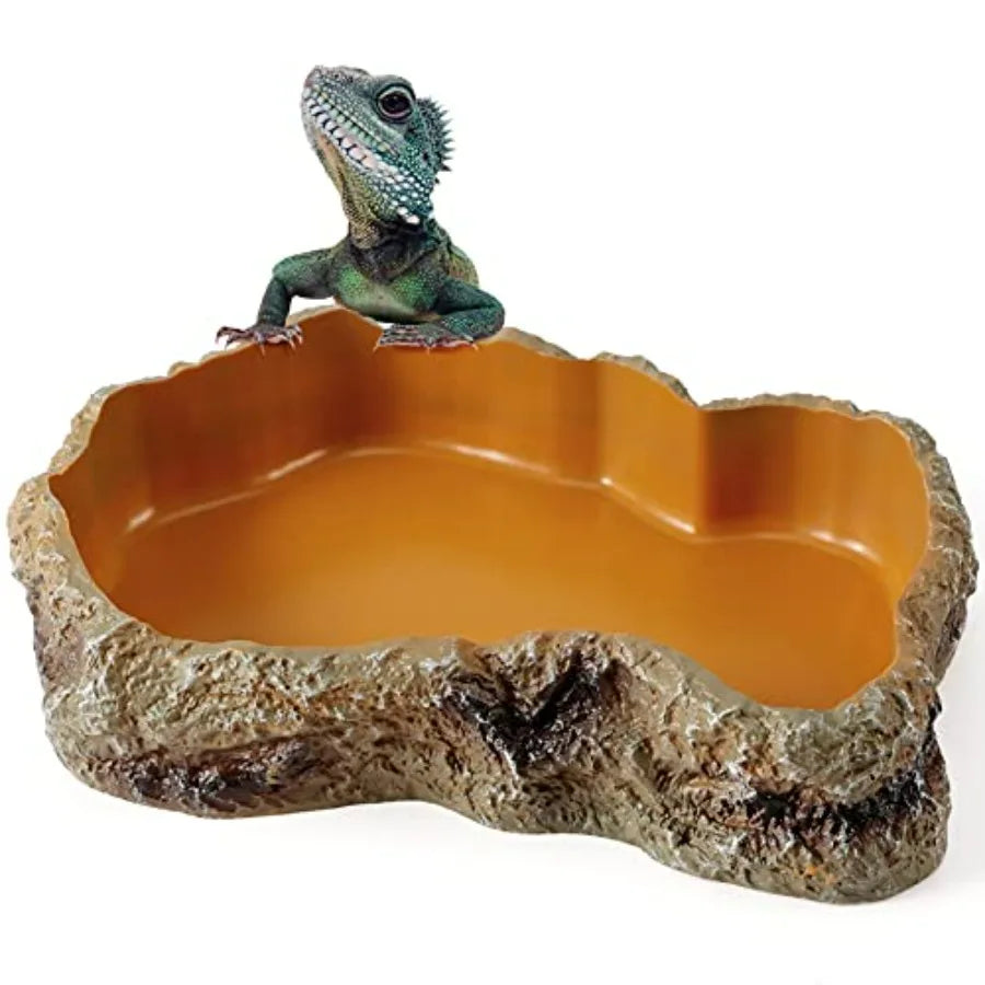 Resin Rock Worm Feeder Dish For Reptiles Amphibian Terrarium Decor