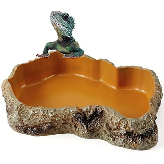Resin Rock Worm Feeder Dish For Reptiles Amphibian Terrarium Decor