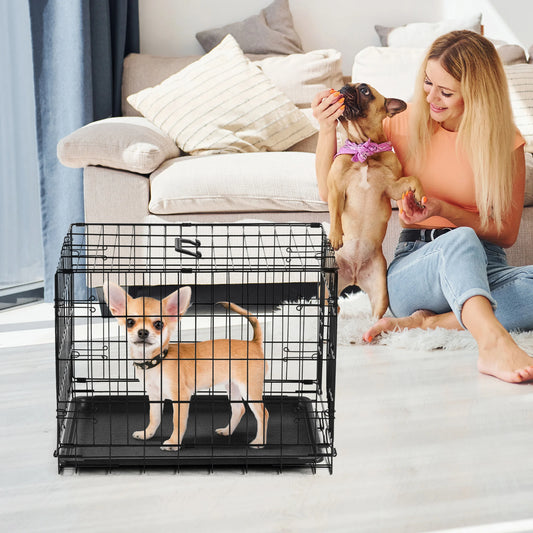 JHK Single Door Folding Wire Dog Cage Leak Proof Tray