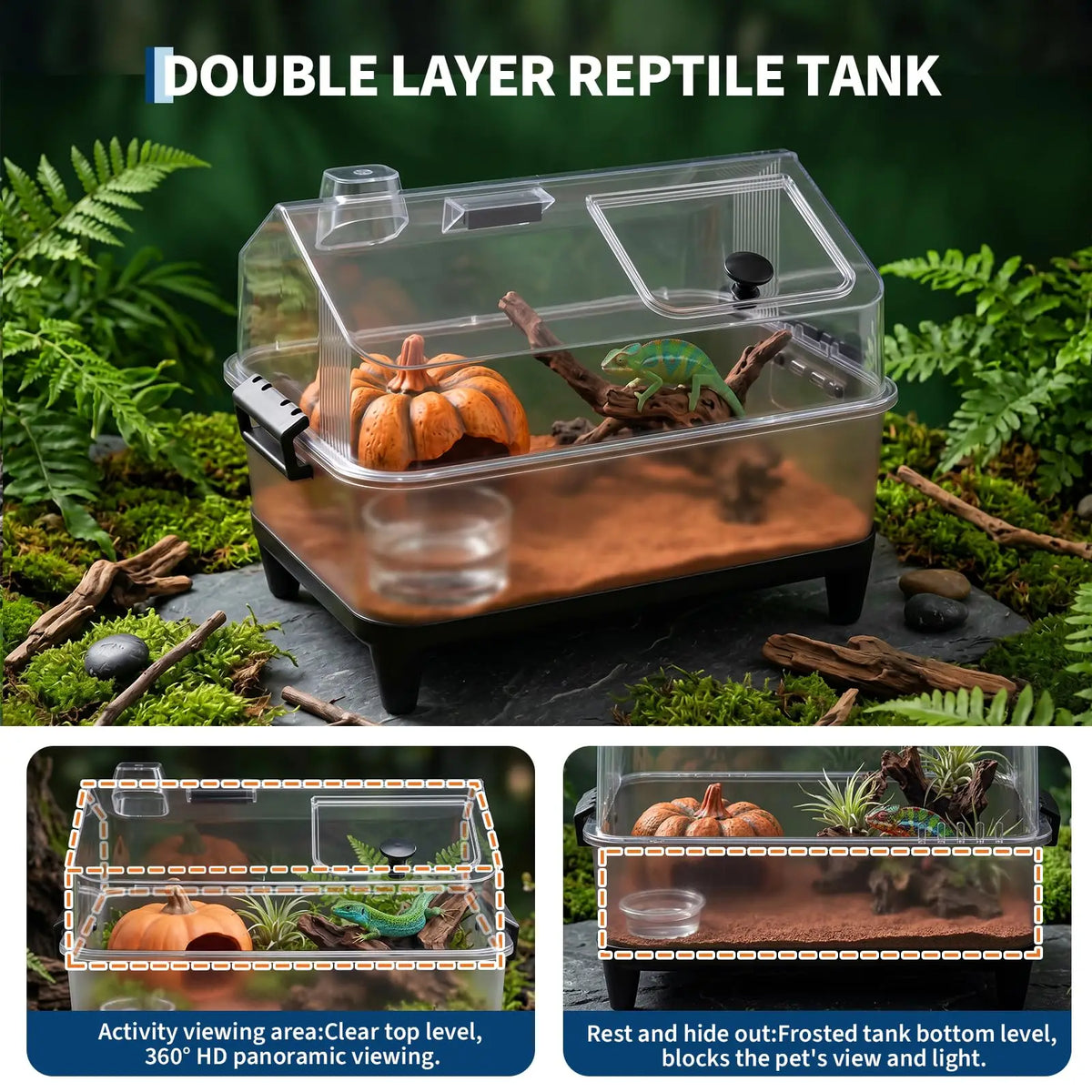 HiMISS Reptile Terrarium Kit With Lid Acrylic Tank Heating Pad Hygrometer Gecko