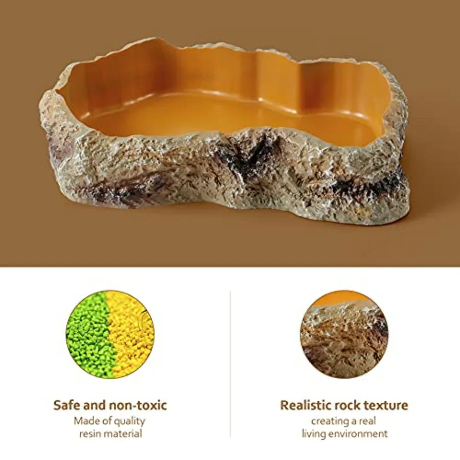 Resin Rock Worm Feeder Dish For Reptiles Amphibian Terrarium Decor