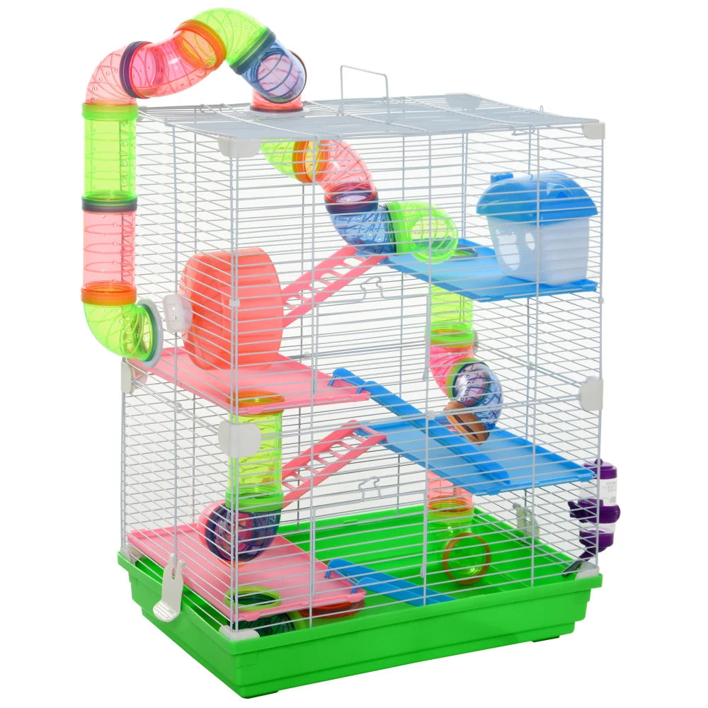 5-Tier Hamster Cage With Tunnels Wheel Water Bottle And Food Dish