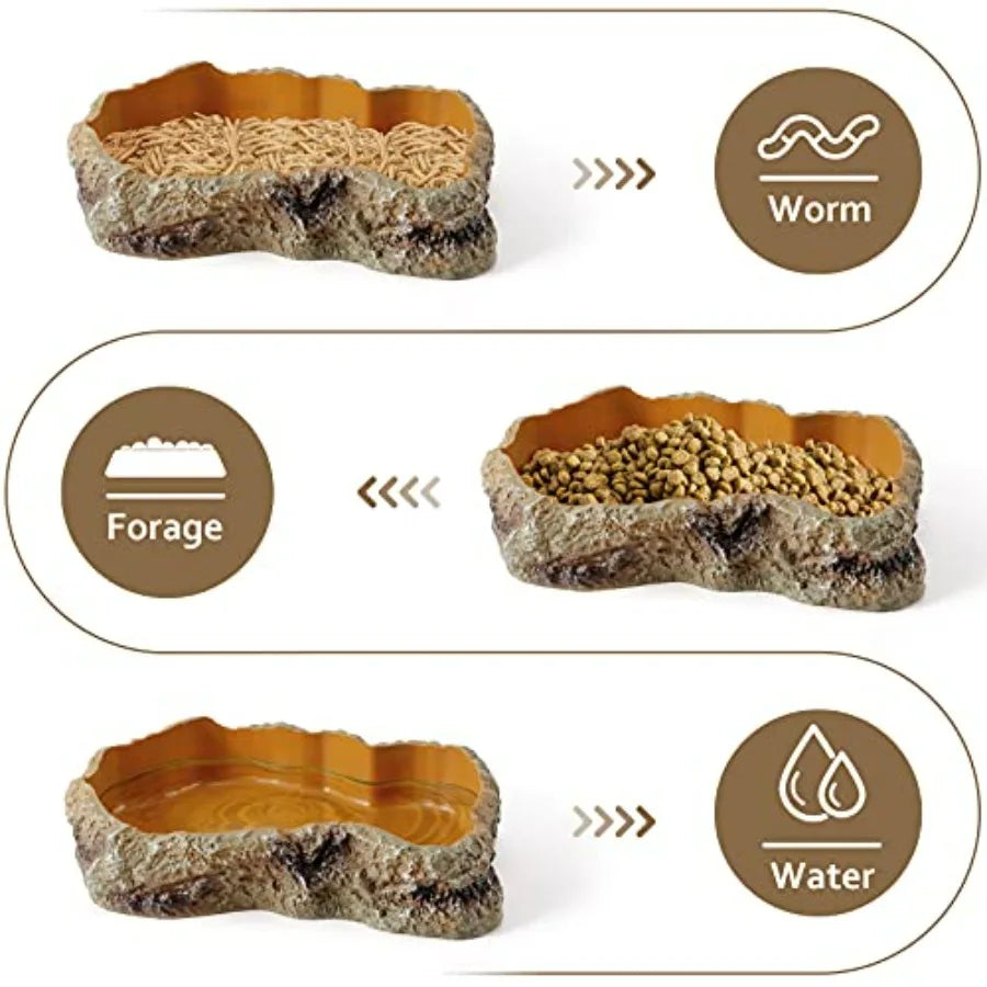 Resin Rock Worm Feeder Dish For Reptiles Amphibian Terrarium Decor