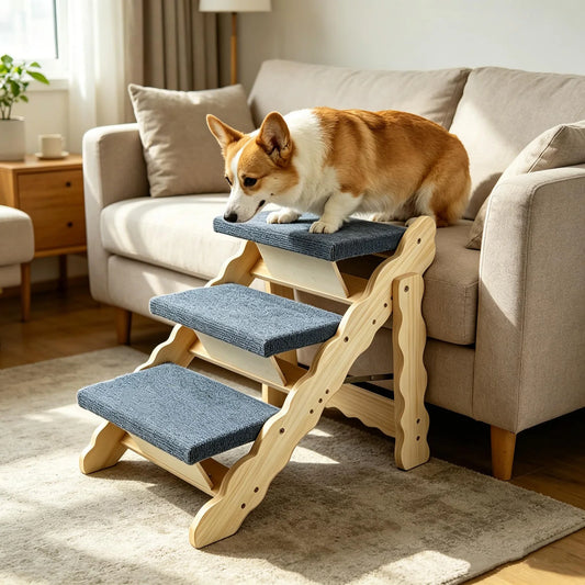 DishyKooker 2-In-1 Wooden Pet Stairs and Folding Ramp