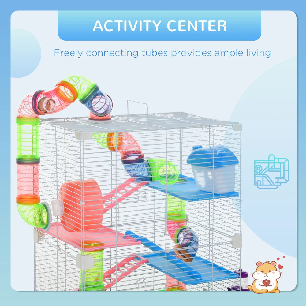 5-Tier Hamster Cage With Tunnels Wheel Water Bottle And Food Dish