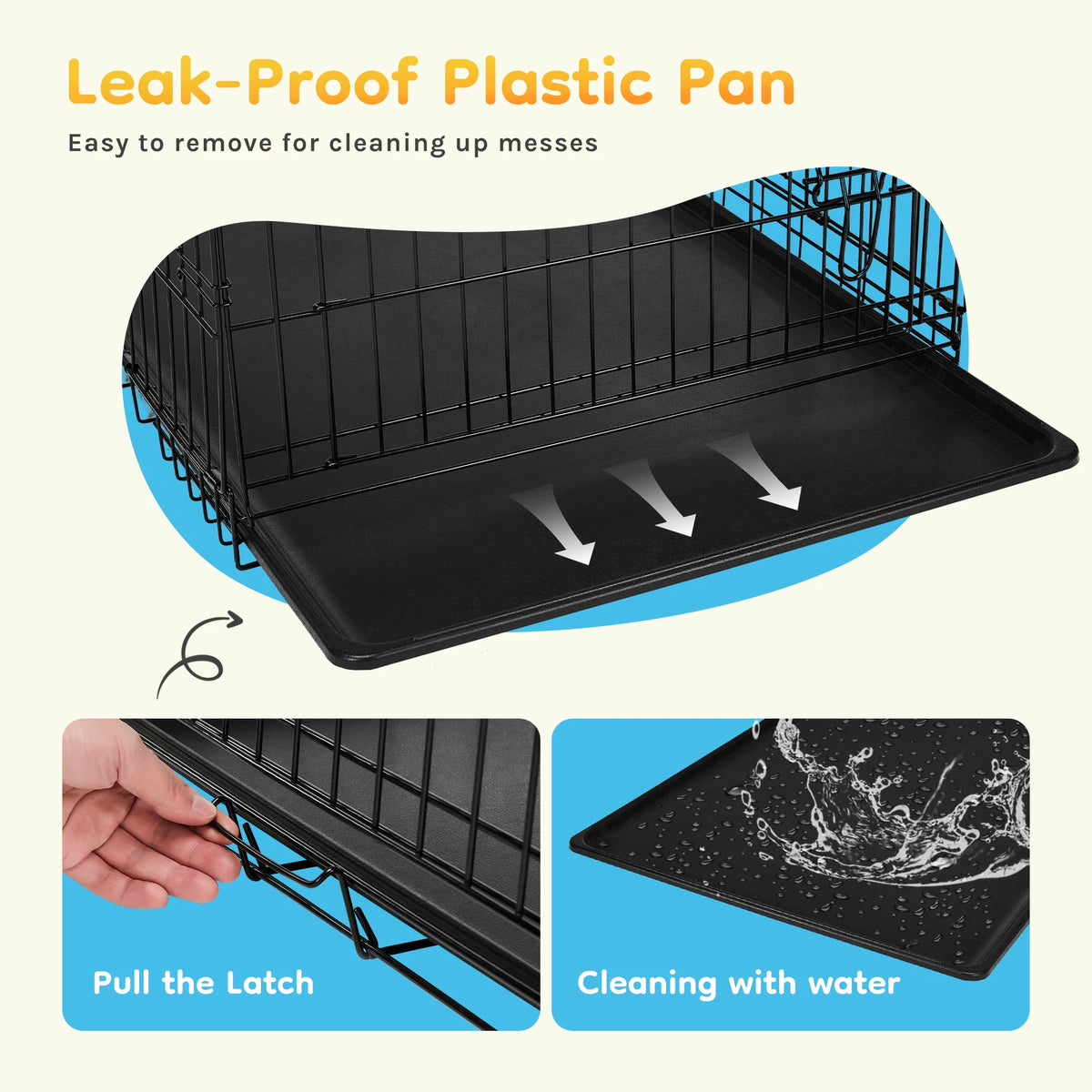 JHK Single Door Folding Wire Dog Cage Leak Proof Tray