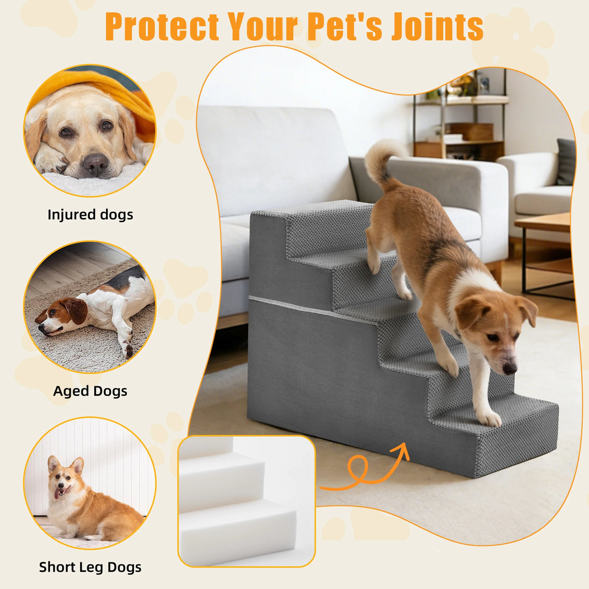 JHK Non Slip Foam Dog Stairs For Indoor Pet Climbing