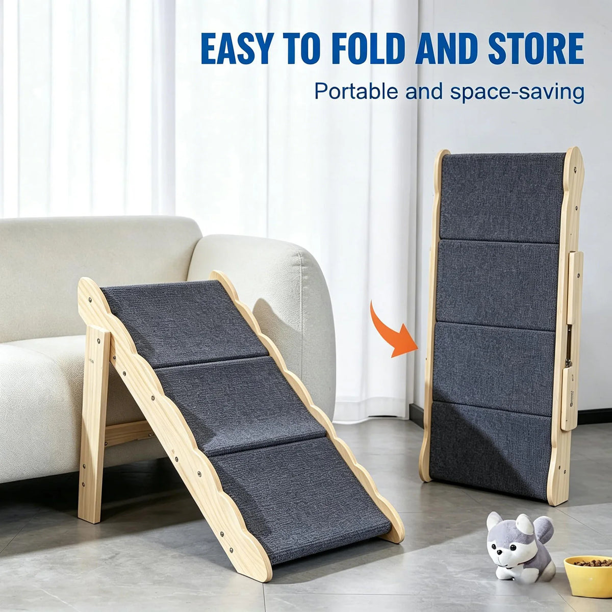 DishyKooker 2-In-1 Wooden Pet Stairs and Folding Ramp