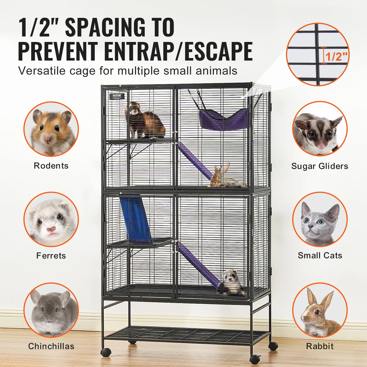 SucceBuy Rolling Metal Ferret Cage Four Tier Critter Nation for Small Animals