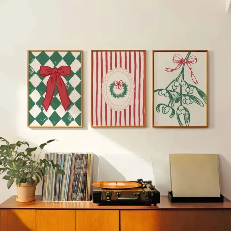 Christmas Canvas Wall Art Print Set Whimsical Holiday Home Decor