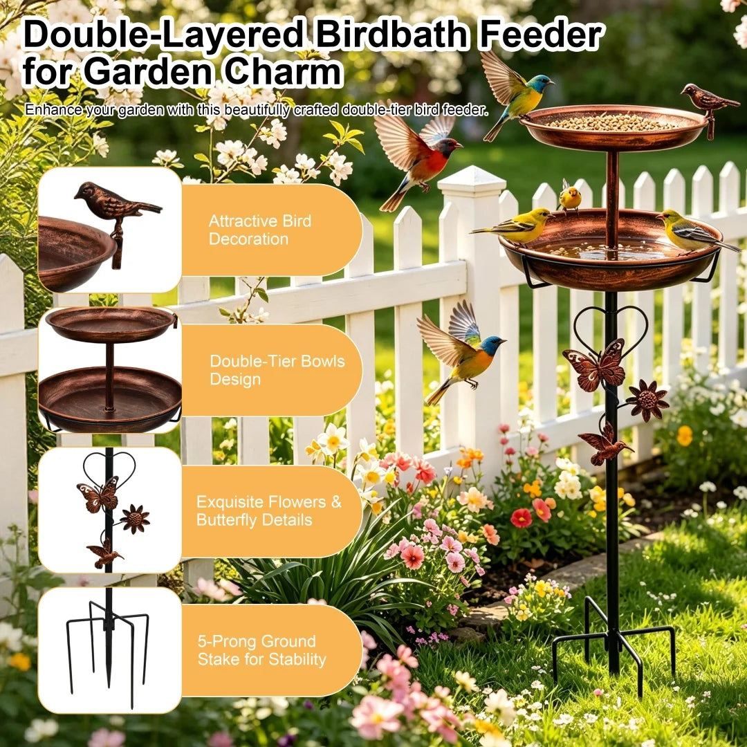 Double Layer Bird Feeder And Freestanding Garden Bath Stand