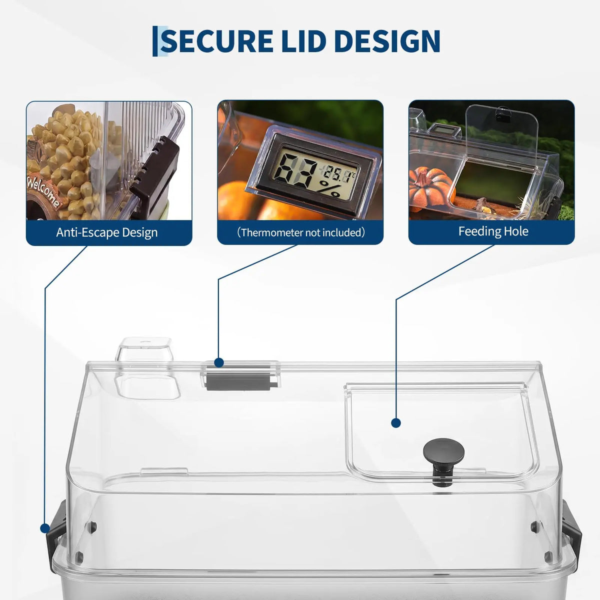 HiMISS Reptile Terrarium Kit With Lid Acrylic Tank Heating Pad Hygrometer Gecko
