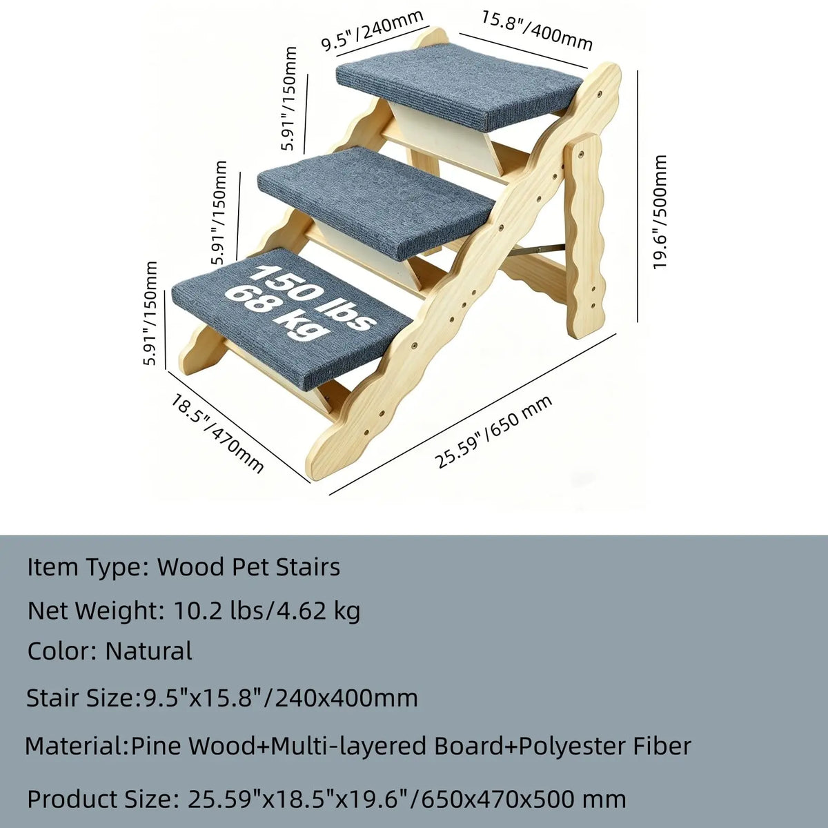 DishyKooker 2-In-1 Wooden Pet Stairs and Folding Ramp