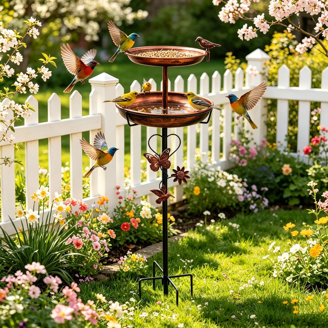 Double Layer Outdoor Bird Feeder Bath Stand For Garden Yard