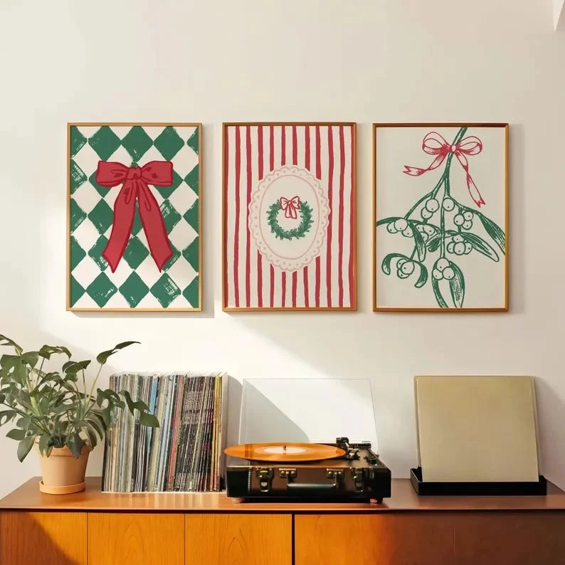Christmas Canvas Wall Art Print Set Whimsical Holiday Home Decor