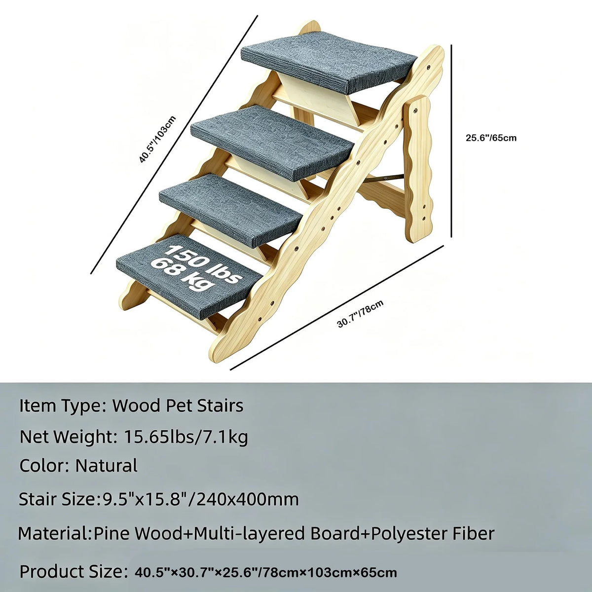 DishyKooker 2-In-1 Wooden Pet Stairs and Folding Ramp