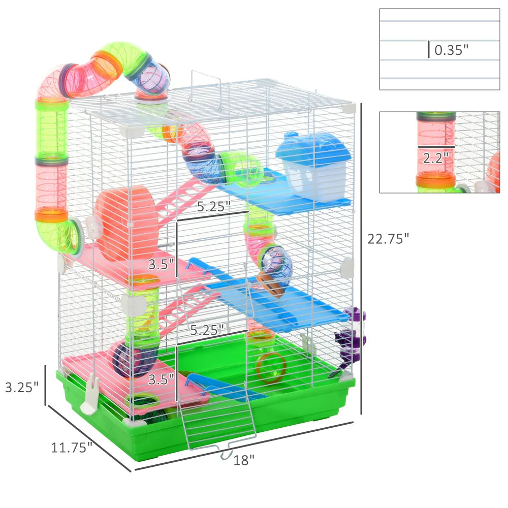 5-Tier Hamster Cage With Tunnels Wheel Water Bottle And Food Dish