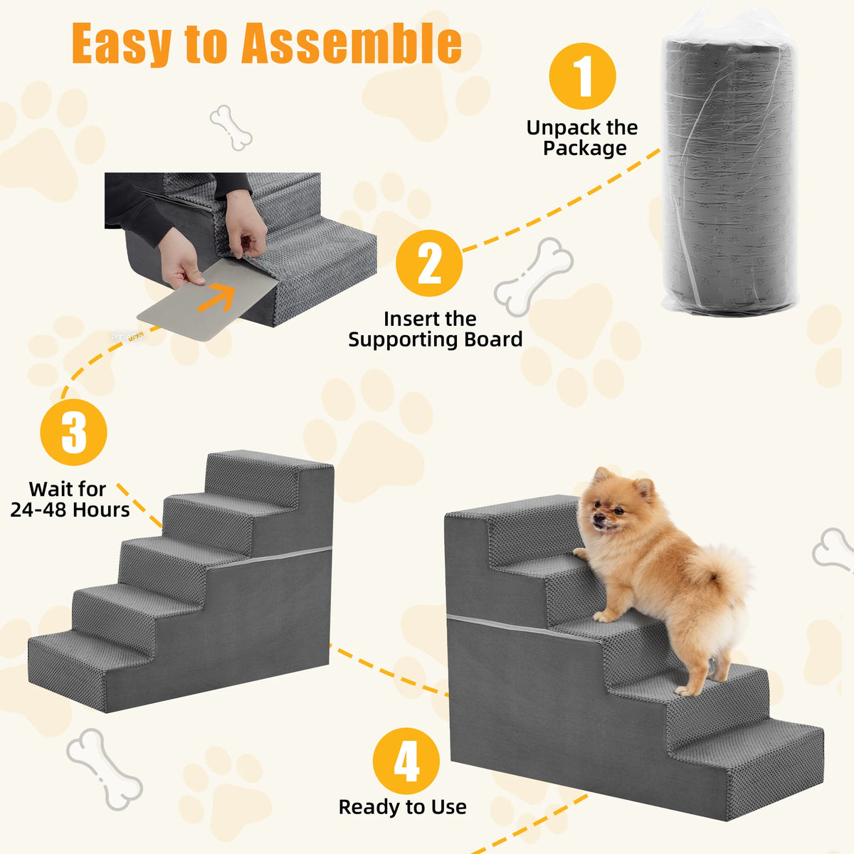 JHK Non Slip Foam Dog Stairs For Indoor Pet Climbing