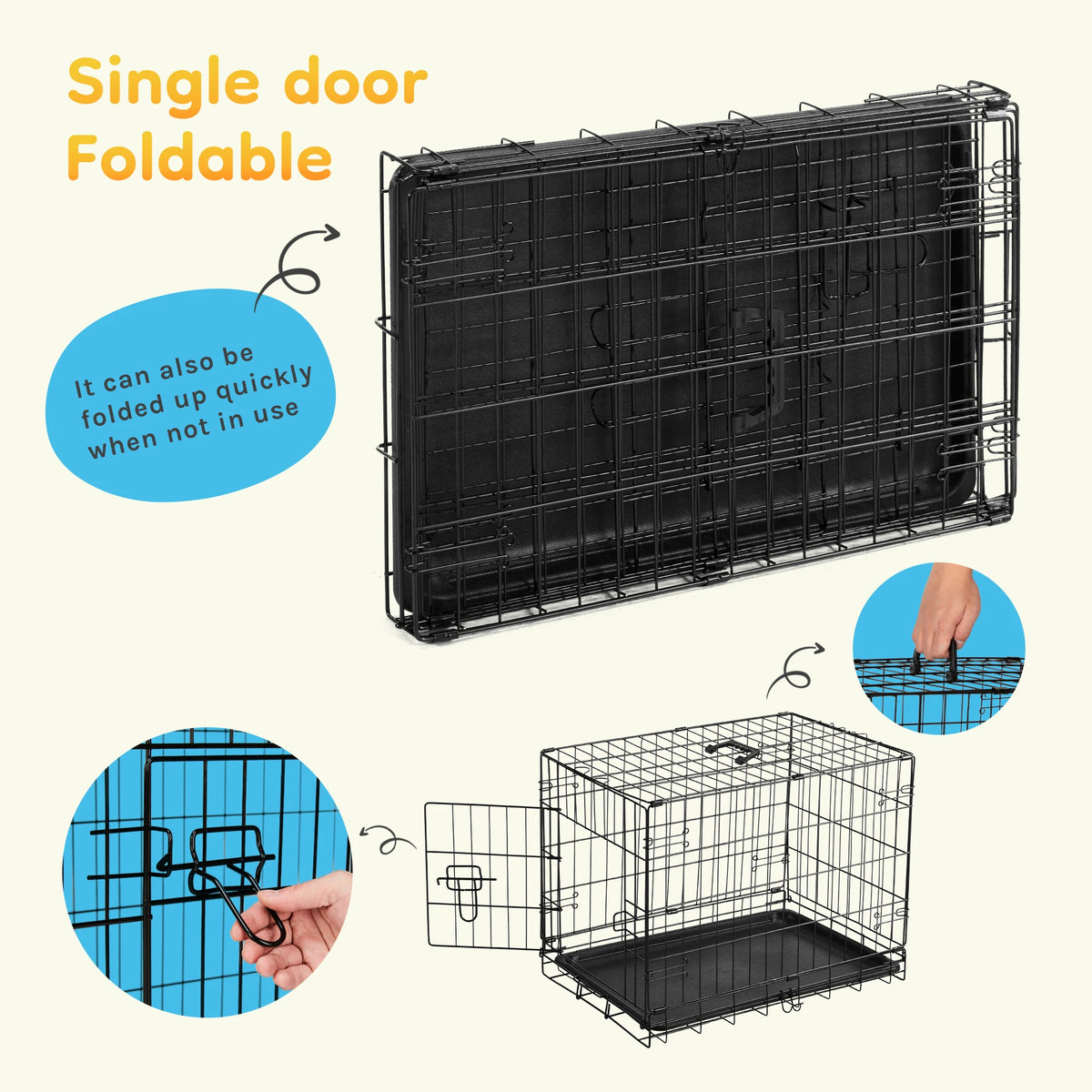 JHK Single Door Folding Wire Dog Cage Leak Proof Tray