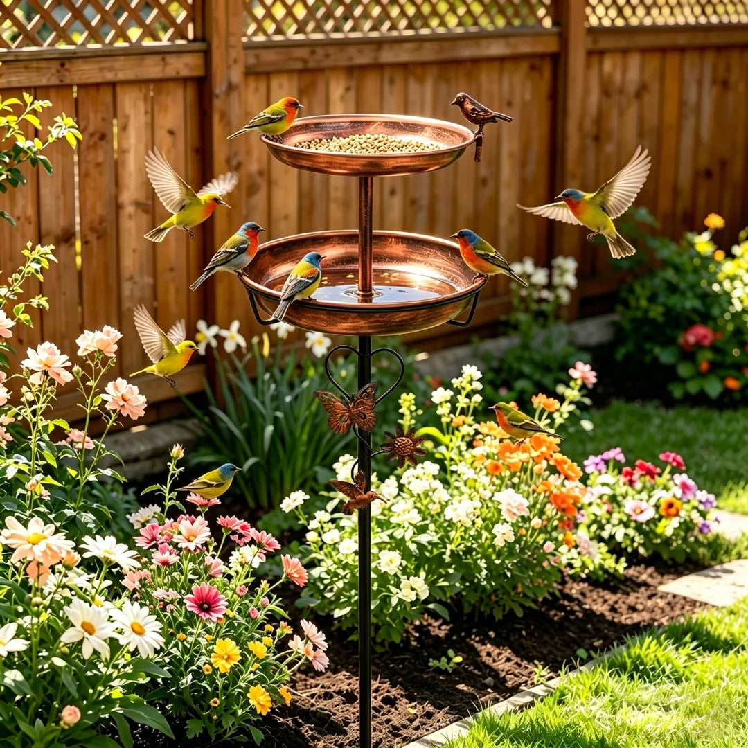 Double Layer Outdoor Bird Feeder Bath Stand For Garden Yard