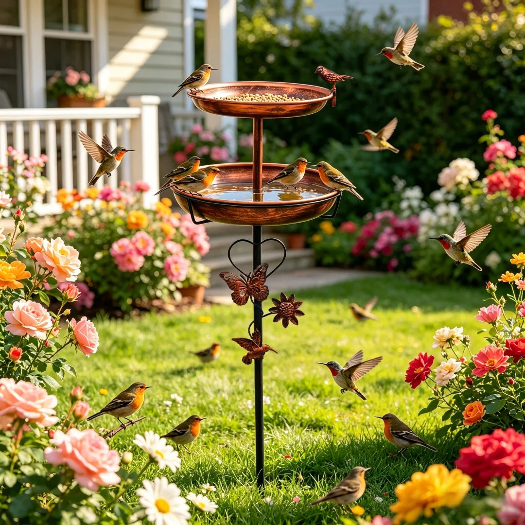Double Layer Outdoor Bird Feeder Bath Stand For Garden Yard