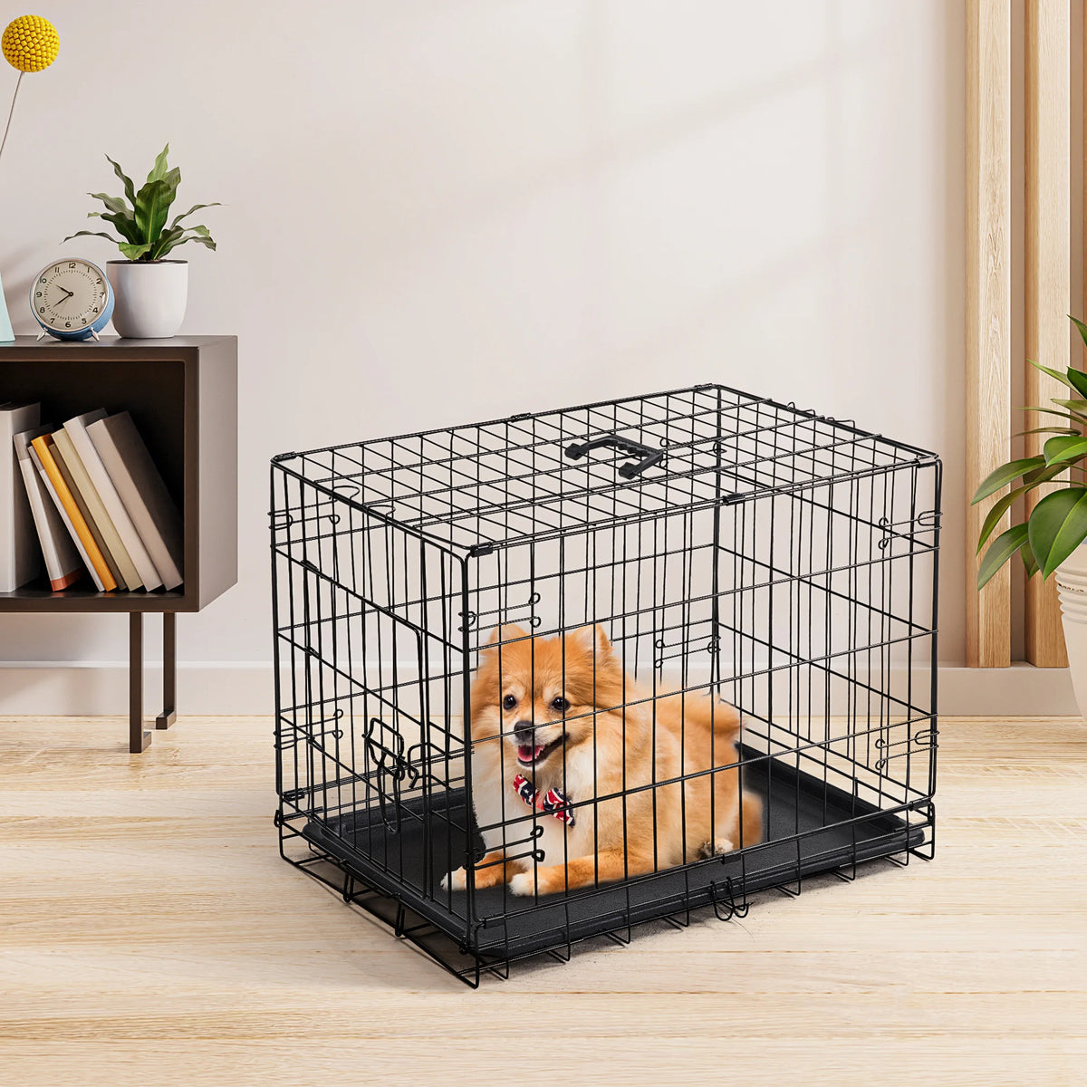 JHK Single Door Folding Wire Dog Cage Leak Proof Tray